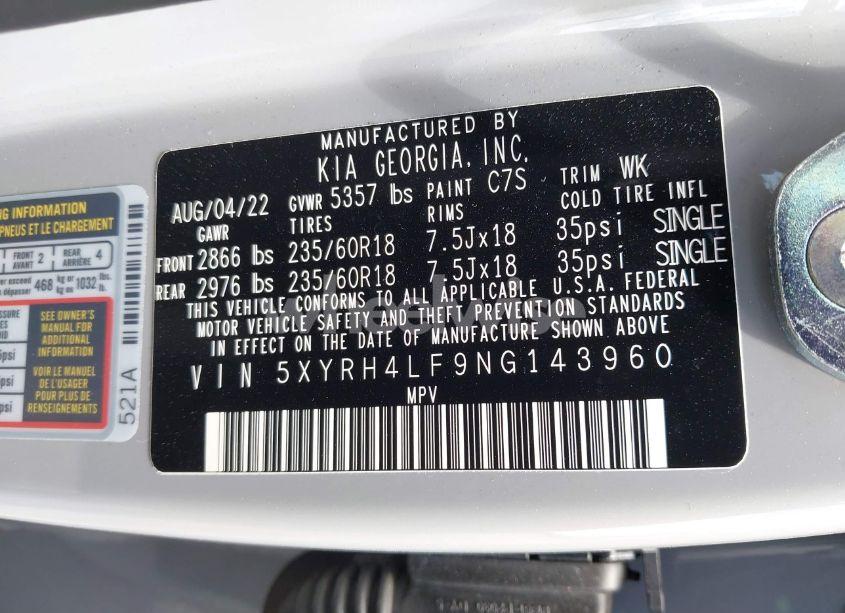 Photo 9 of 2022 Kia Sorento EX (VIN 5XYRH4LF9NG143960)