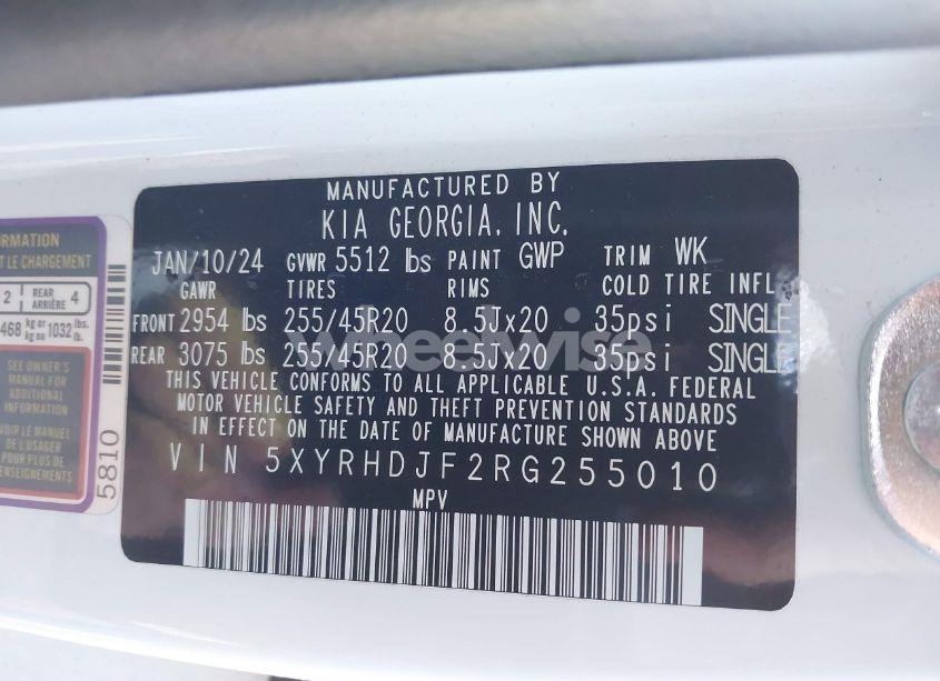 Photo 9 of 2024 Kia Sorento X-LINE EX (VIN 5XYRHDJF2RG255010)