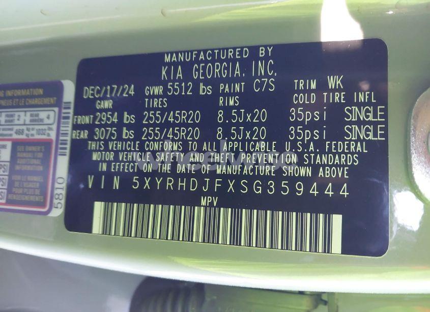 Photo 9 of 2025 Kia Sorento X-LINE EX (VIN 5XYRHDJFXSG359444)