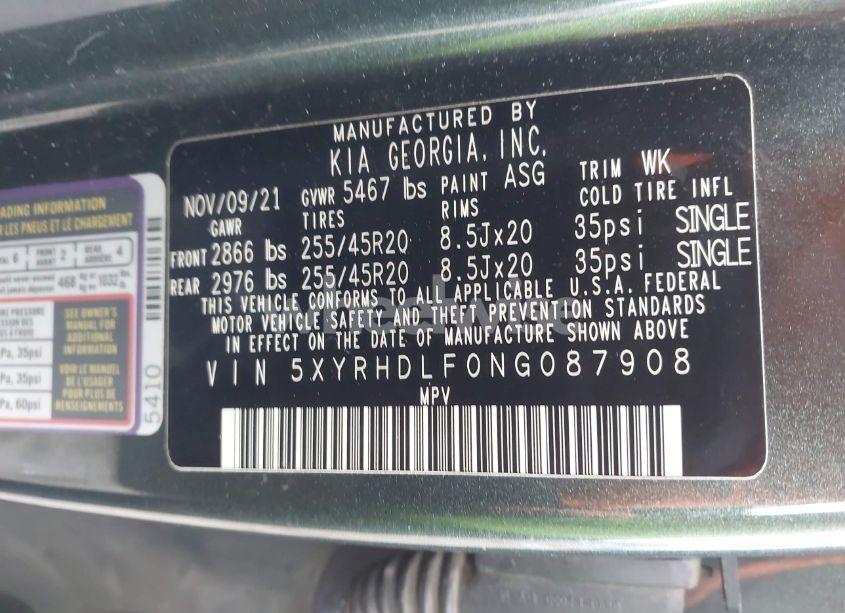 Photo 9 of 2022 Kia Sorento X-LINE EX (VIN 5XYRHDLF0NG087908)