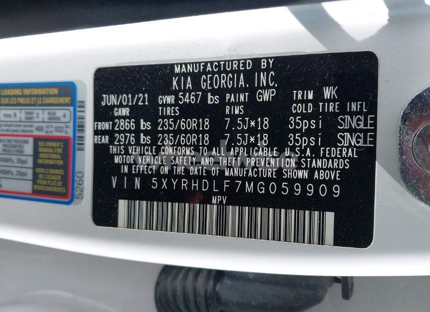 Photo 9 of 2021 Kia Sorento EX (VIN 5XYRHDLF7MG059909)