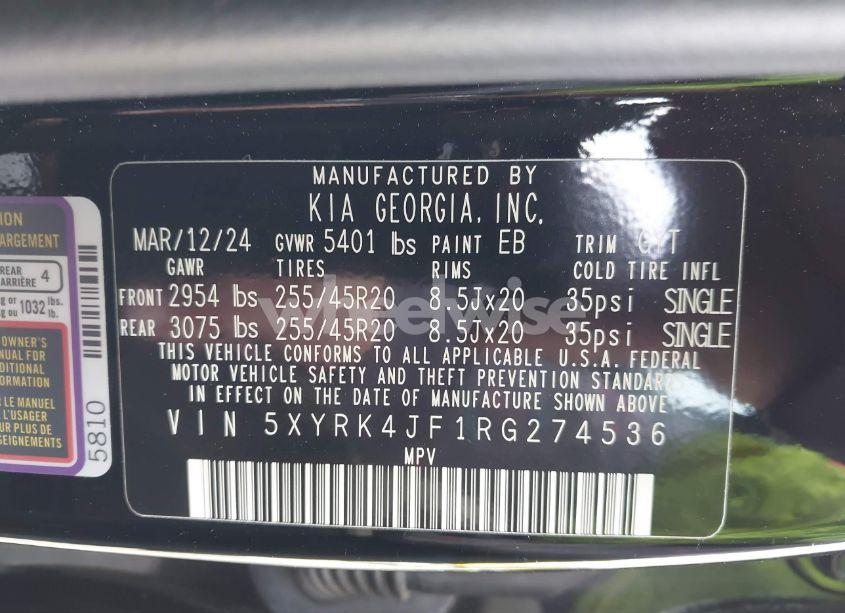 Photo 9 of 2024 Kia Sorento SX (VIN 5XYRK4JF1RG274536)