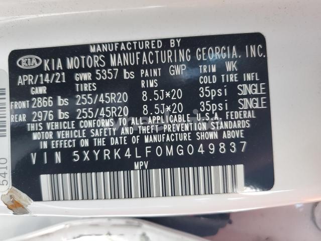 Photo 12 of 2021 KIA SORENTO SX (VIN 5XYRK4LF0MG049837)