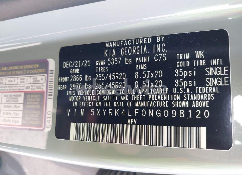 Photo 9 of 2022 Kia Sorento SX PRESTIGE (VIN 5XYRK4LF0NG098120)