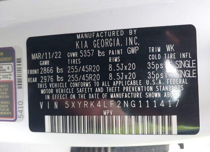 Photo 9 of 2022 Kia Sorento SX (VIN 5XYRK4LF2NG111417)