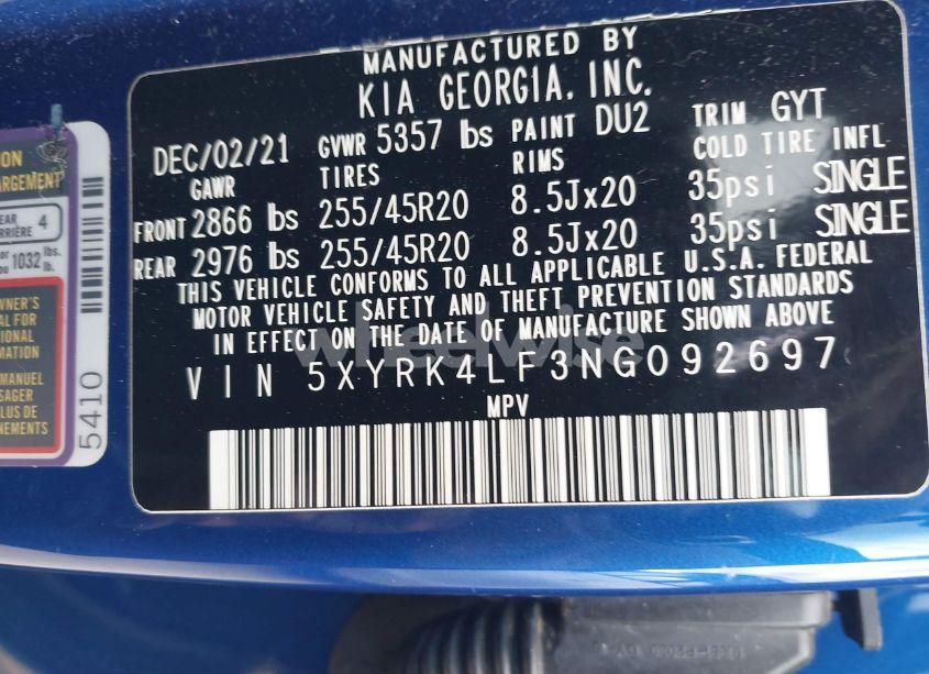 Photo 9 of 2022 Kia Sorento SX (VIN 5XYRK4LF3NG092697)