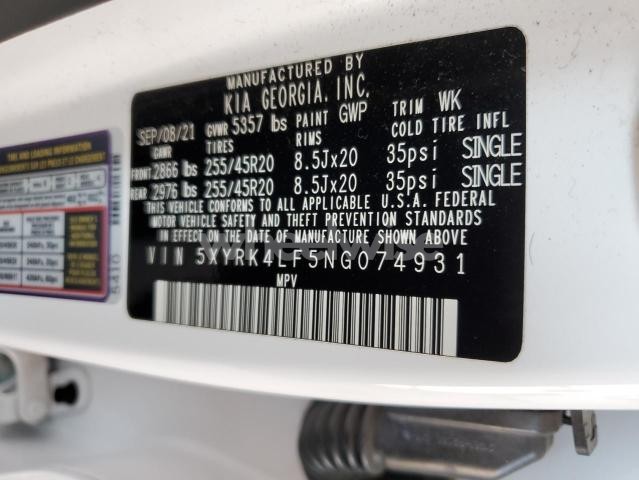 Photo 3 of 2022 KIA SORENTO SX (VIN 5XYRK4LF5NG074931)