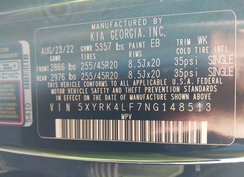 Photo 9 of 2022 Kia Sorento SX (VIN 5XYRK4LF7NG148513)