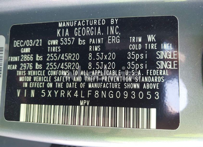Photo 9 of 2022 Kia Sorento SX (VIN 5XYRK4LF8NG093053)