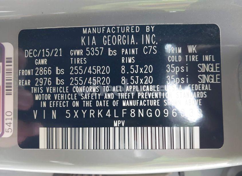 Photo 9 of 2022 Kia Sorento SX PRESTIGE (VIN 5XYRK4LF8NG096339)