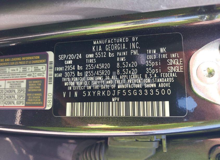 Photo 9 of 2025 Kia Sorento X-LINE SX (VIN 5XYRKDJF5SG333500)