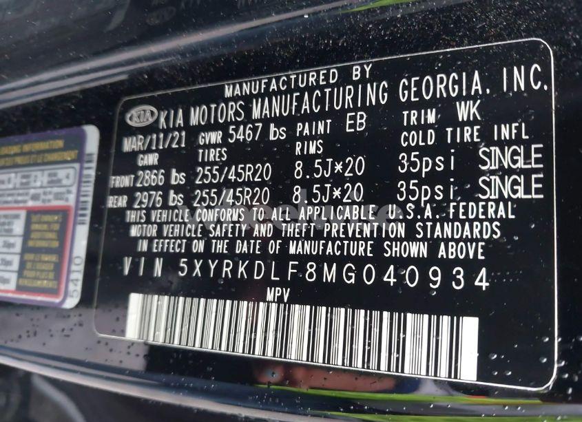Photo 9 of 2021 Kia Sorento SX PRESTIGE (VIN 5XYRKDLF8MG040934)
