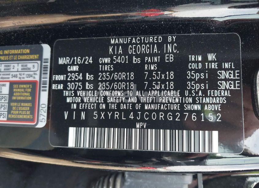 Photo 9 of 2024 Kia Sorento S (VIN 5XYRL4JC0RG276152)