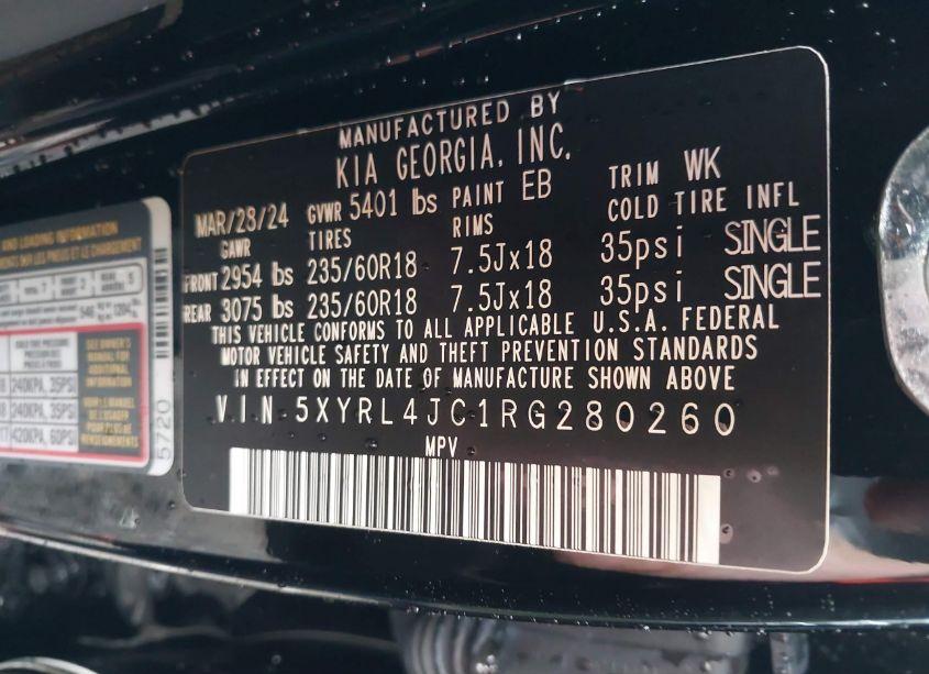 Photo 9 of 2024 Kia Sorento S (VIN 5XYRL4JC1RG280260)