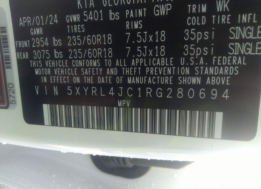 Photo 9 of 2024 Kia Sorento S (VIN 5XYRL4JC1RG280694)