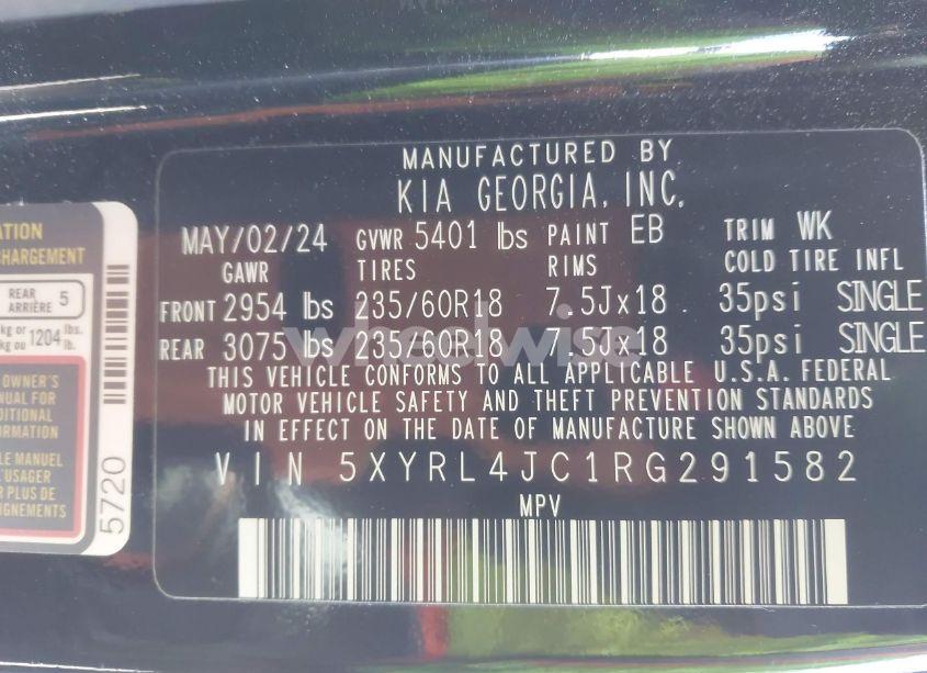 Photo 9 of 2024 Kia Sorento S (VIN 5XYRL4JC1RG291582)