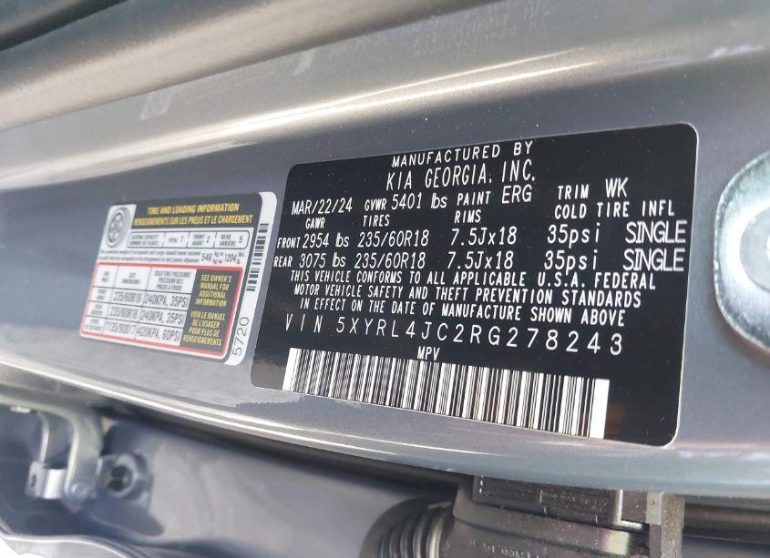 Photo 9 of 2024 Kia Sorento S (VIN 5XYRL4JC2RG278243)