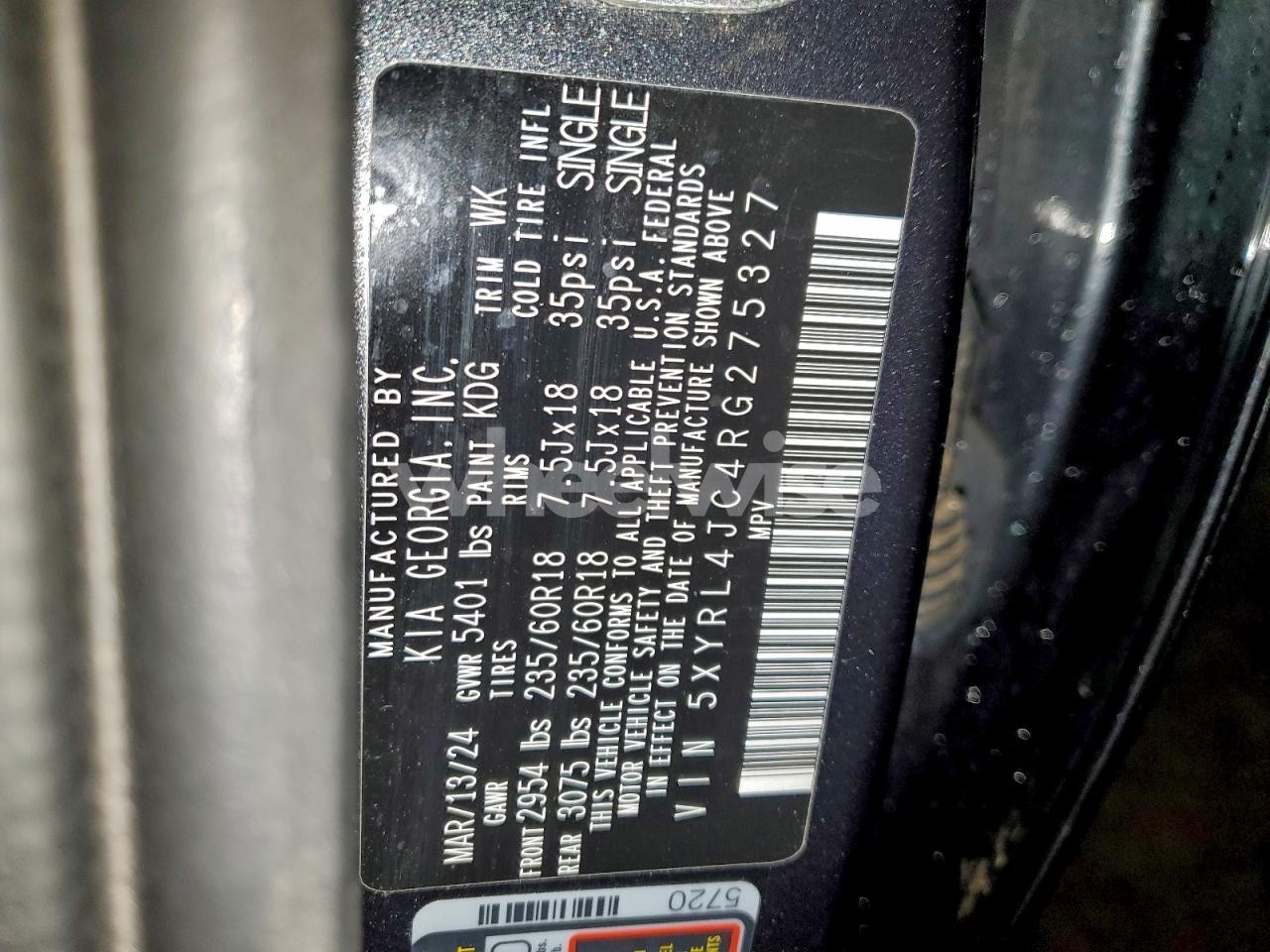 Photo 13 of 2024 KIA SORENTO S (VIN 5XYRL4JC4RG275327)