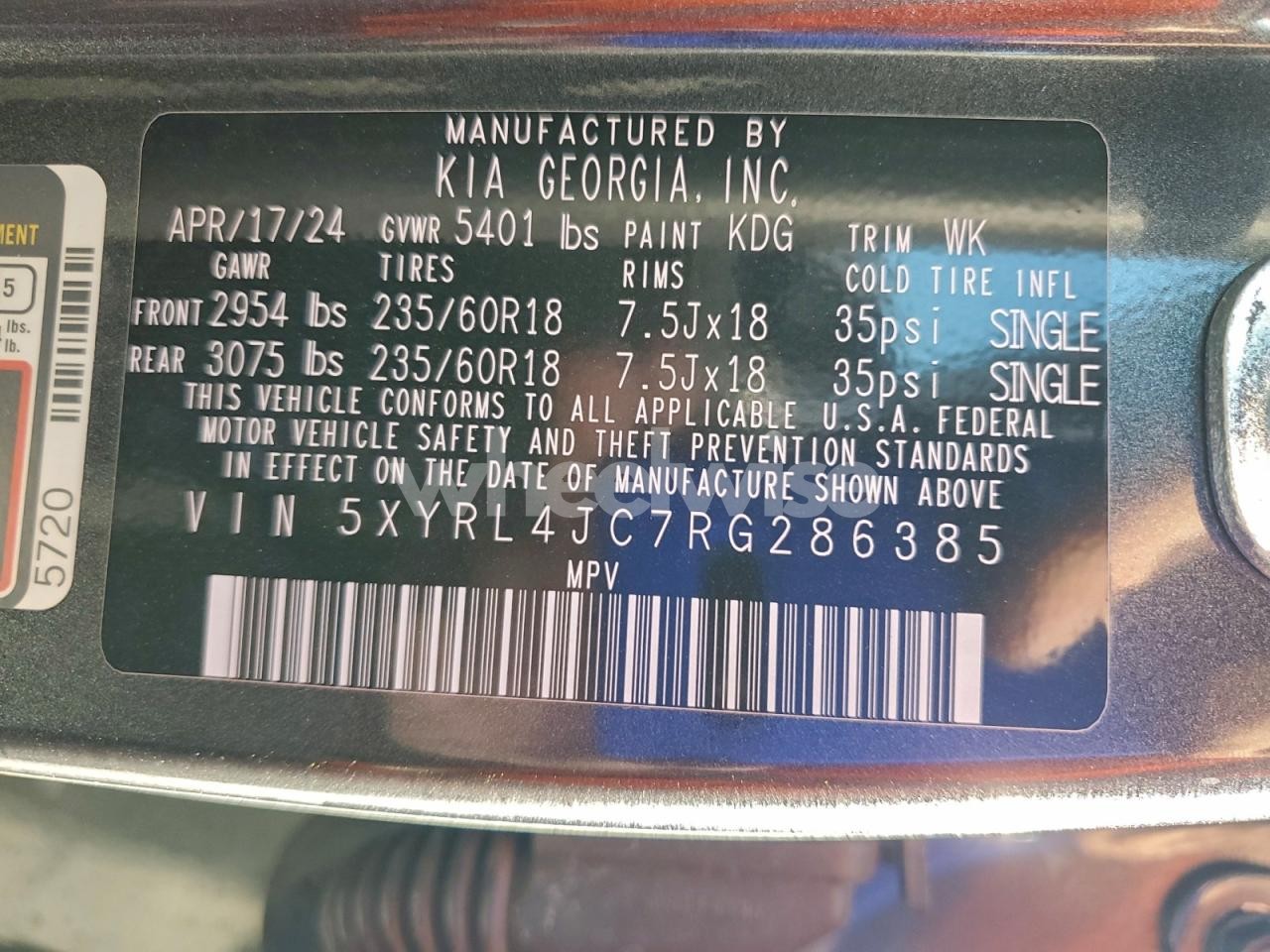 Photo 13 of 2024 KIA SORENTO S (VIN 5XYRL4JC7RG286385)