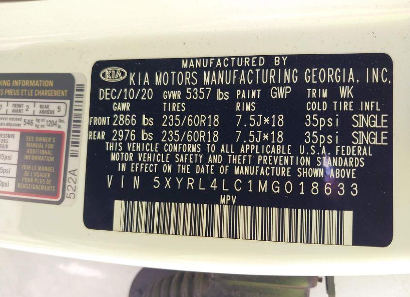 Photo 9 of 2021 Kia Sorento S (VIN 5XYRL4LC1MG018633)