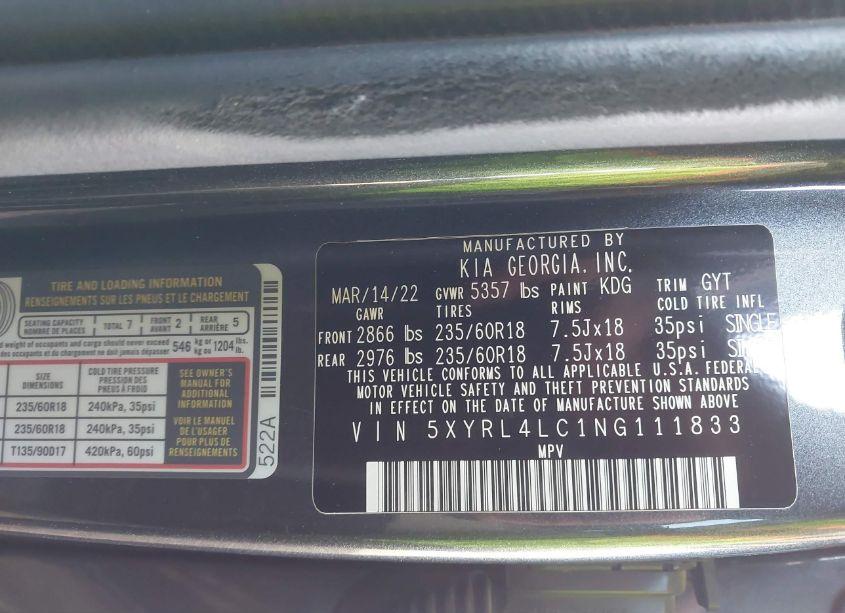 Photo 9 of 2022 Kia Sorento S (VIN 5XYRL4LC1NG111833)