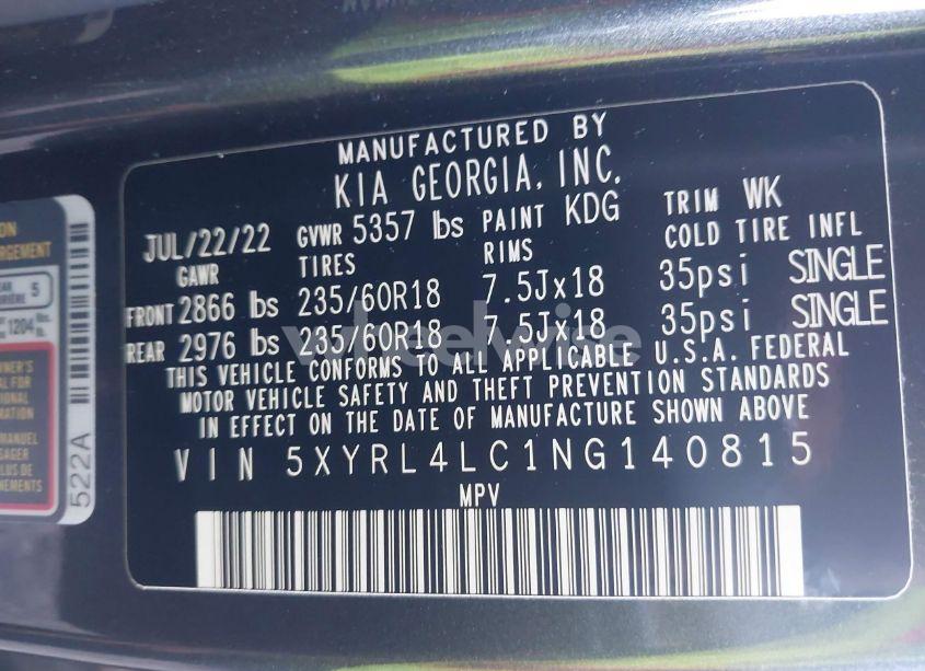 Photo 9 of 2022 Kia Sorento S (VIN 5XYRL4LC1NG140815)