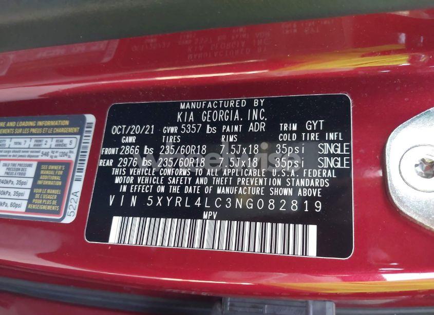 Photo 9 of 2022 Kia Sorento S (VIN 5XYRL4LC3NG082819)