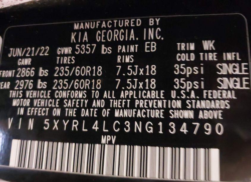 Photo 9 of 2022 Kia Sorento S (VIN 5XYRL4LC3NG134790)