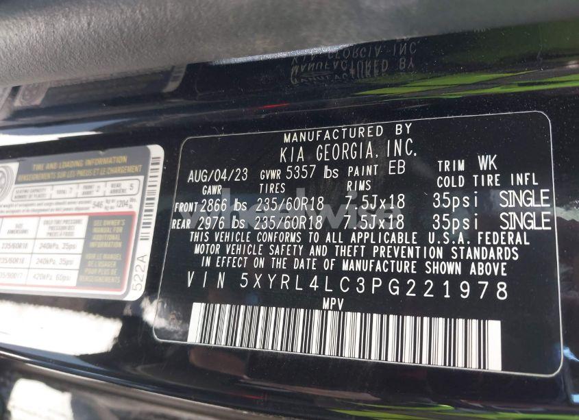 Photo 9 of 2023 Kia Sorento S (VIN 5XYRL4LC3PG221978)