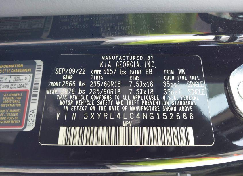 Photo 9 of 2022 Kia Sorento S (VIN 5XYRL4LC4NG152666)