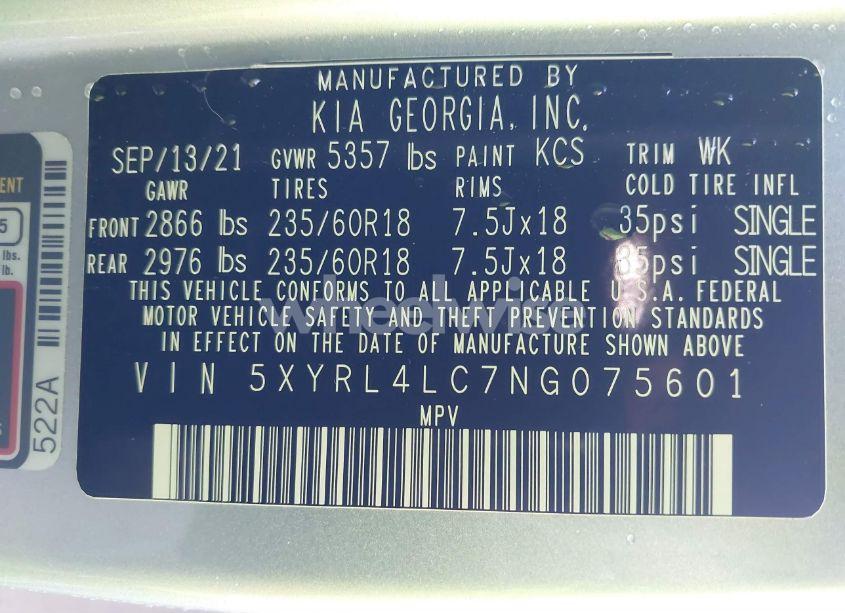 Photo 9 of 2022 Kia Sorento S (VIN 5XYRL4LC7NG075601)