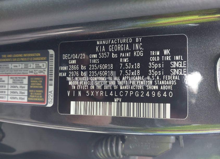 Photo 9 of 2023 Kia Sorento S (VIN 5XYRL4LC7PG249640)