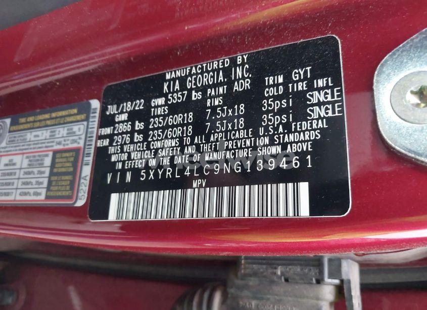 Photo 9 of 2022 Kia Sorento S (VIN 5XYRL4LC9NG139461)