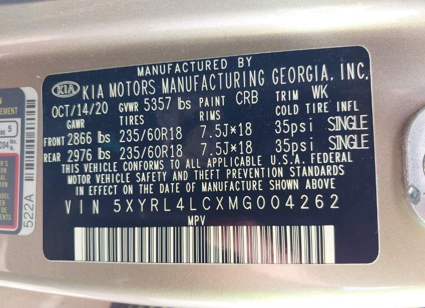Photo 9 of 2021 Kia Sorento S (VIN 5XYRL4LCXMG004262)