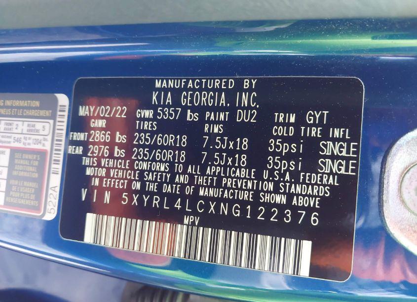 Photo 9 of 2022 Kia Sorento S (VIN 5XYRL4LCXNG122376)