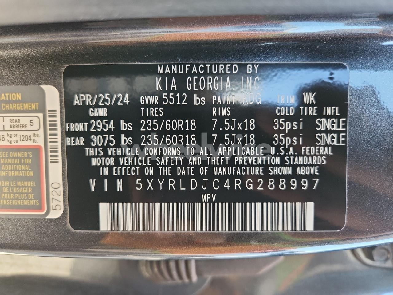 Photo 13 of 2024 KIA SORENTO S (VIN 5XYRLDJC4RG288997)