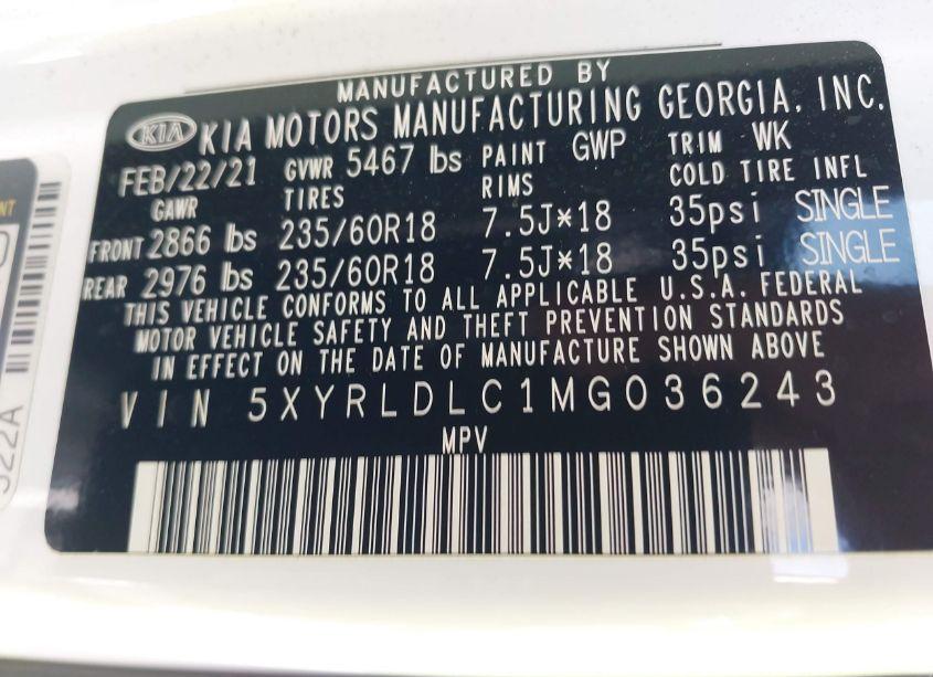 Photo 9 of 2021 Kia Sorento S (VIN 5XYRLDLC1MG036243)