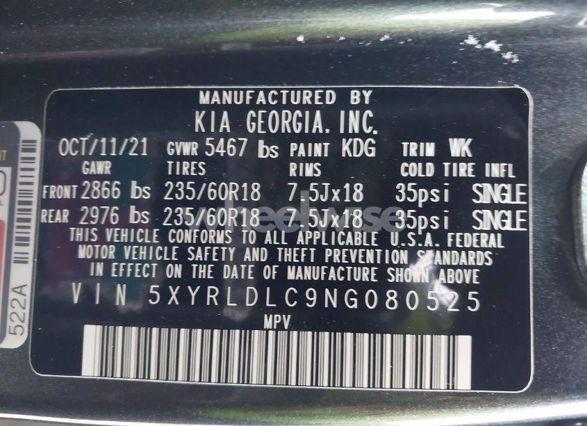 Photo 9 of 2022 Kia Sorento X-LINE S (VIN 5XYRLDLC9NG080525)