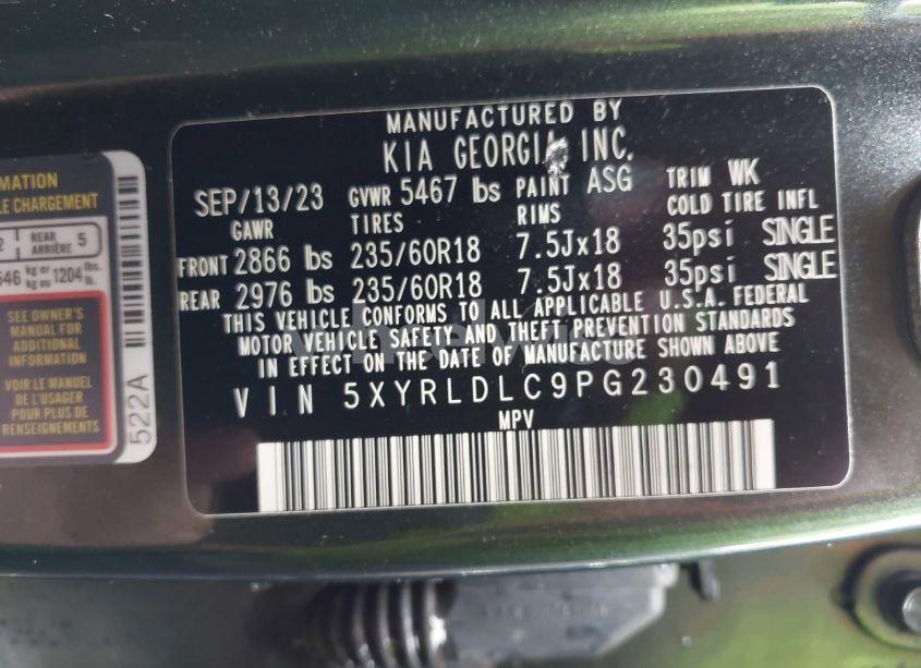 Photo 9 of 2023 Kia Sorento X-LINE S (VIN 5XYRLDLC9PG230491)