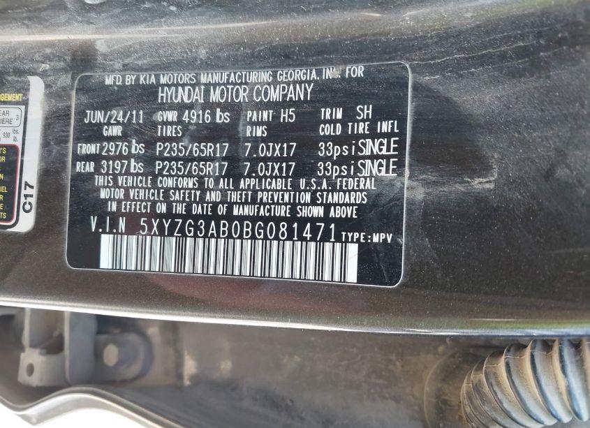 Photo 9 of 2011 Hyundai Santa FE GLS (VIN 5XYZG3AB0BG081471)