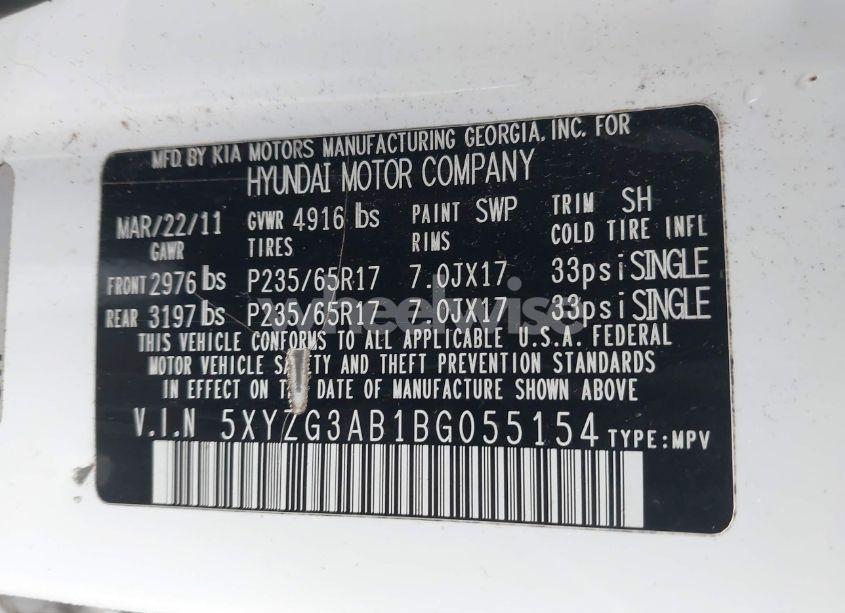 Photo 9 of 2011 Hyundai Santa FE GLS (VIN 5XYZG3AB1BG055154)