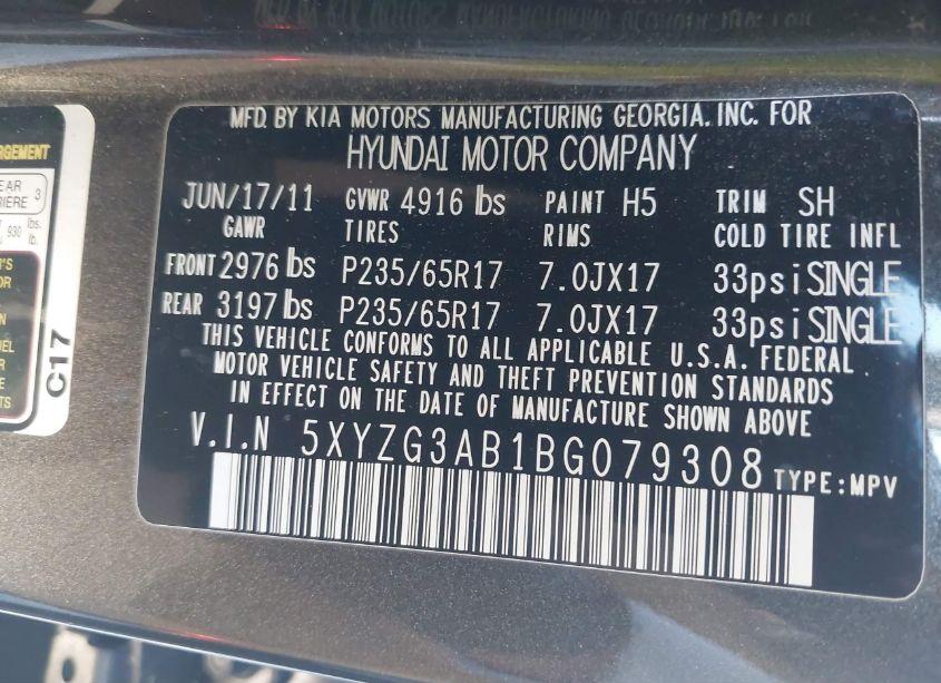 Photo 9 of 2011 Hyundai Santa FE GLS (VIN 5XYZG3AB1BG079308)