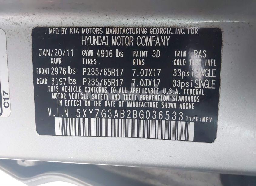 Photo 9 of 2011 Hyundai Santa FE GLS (VIN 5XYZG3AB2BG036533)