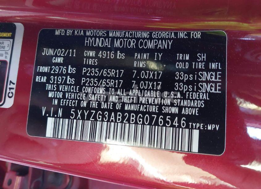 Photo 9 of 2011 Hyundai Santa FE GLS (VIN 5XYZG3AB2BG076546)