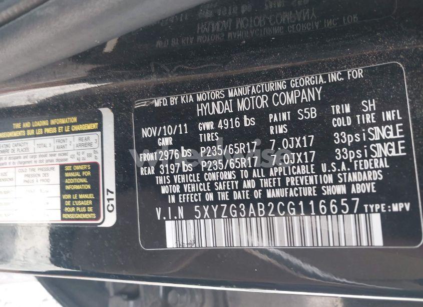 Photo 9 of 2012 Hyundai Santa FE GLS (VIN 5XYZG3AB2CG116657)