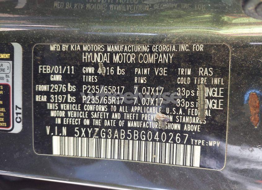 Photo 9 of 2011 Hyundai Santa FE GLS (VIN 5XYZG3AB5BG040267)