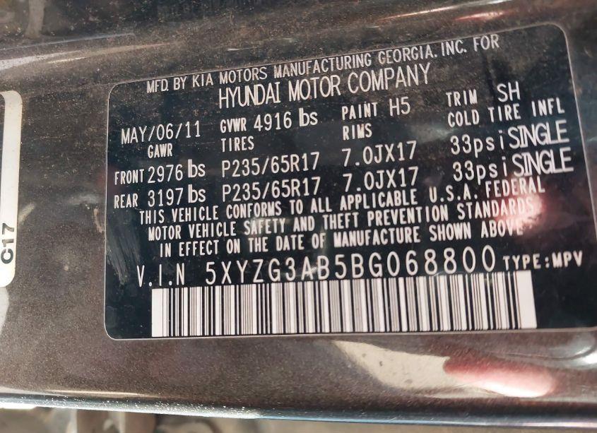 Photo 9 of 2011 Hyundai Santa FE GLS (VIN 5XYZG3AB5BG068800)