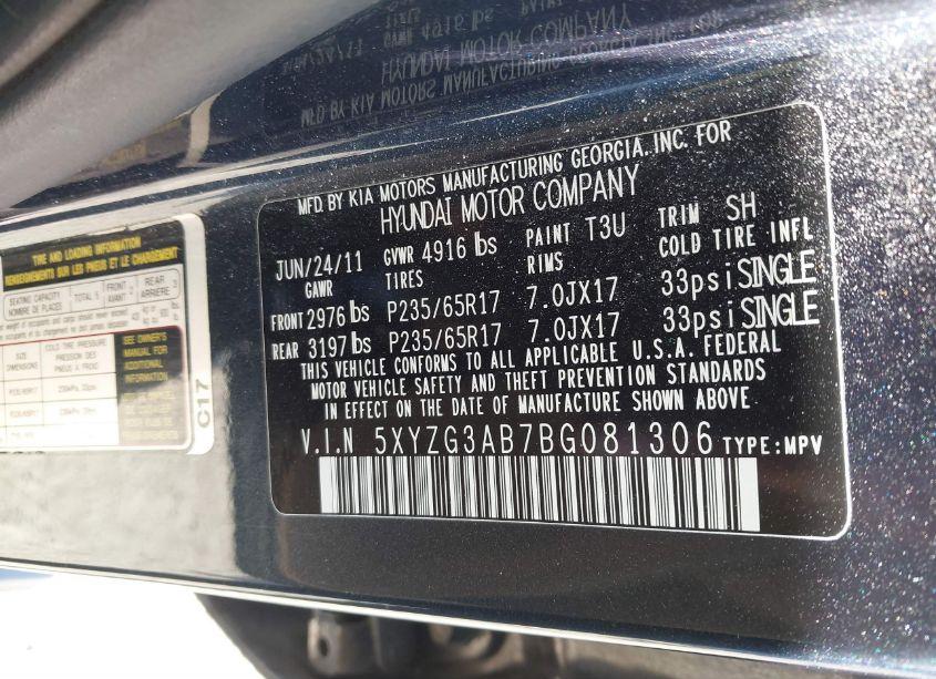 Photo 9 of 2011 Hyundai Santa FE GLS (VIN 5XYZG3AB7BG081306)