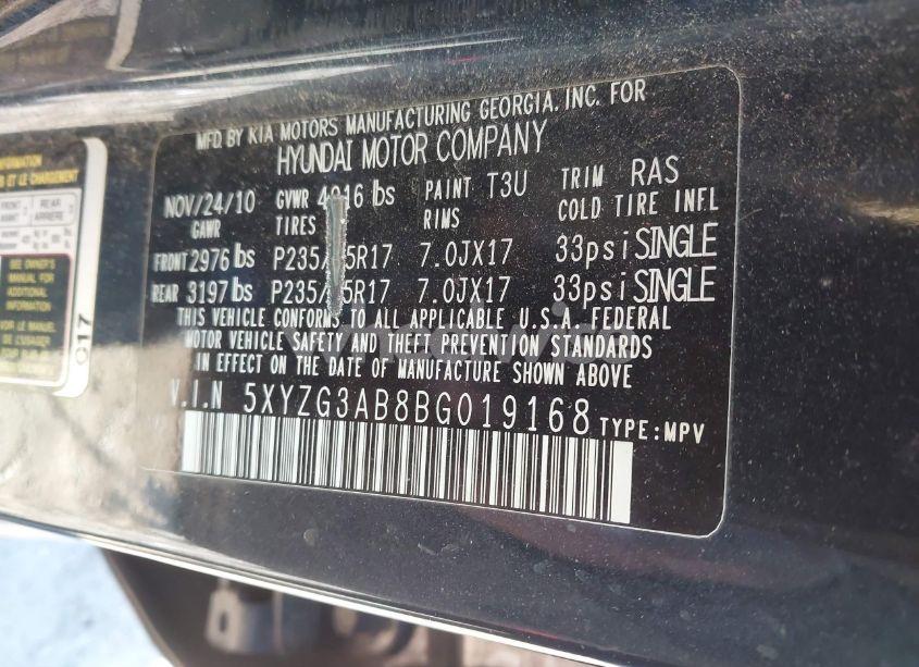 Photo 9 of 2011 Hyundai Santa FE GLS (VIN 5XYZG3AB8BG019168)