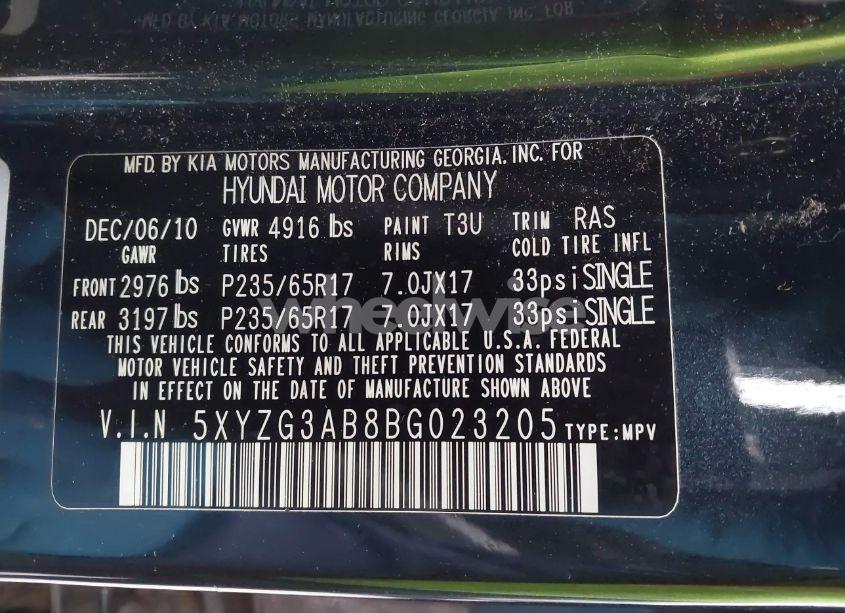 Photo 9 of 2011 Hyundai Santa FE GLS (VIN 5XYZG3AB8BG023205)